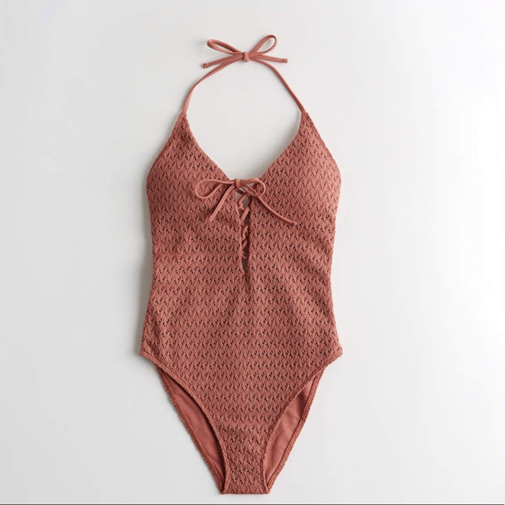 NWT Lace-Up Crochet One-Piece Swimsuit - Picture 3 of 3
